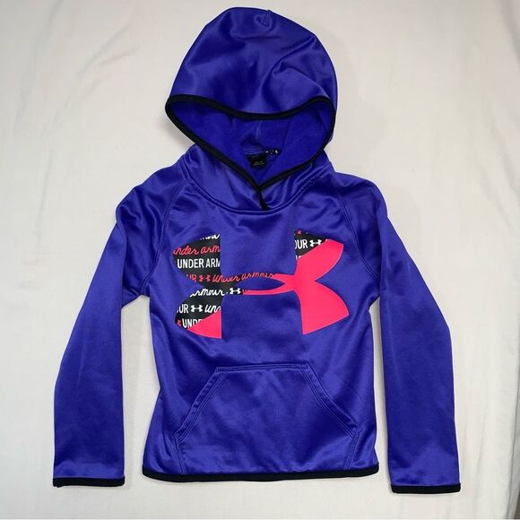 🆕 Under Armour Neon Hoodie Sweatshirt Girl’s 4 Electric Blue Logo Pullover Fall - Picture 1 of 7